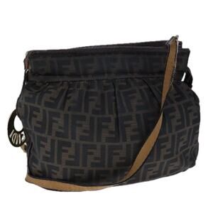 FENDI Zucca Canvas Shoulder Bag Brown Black